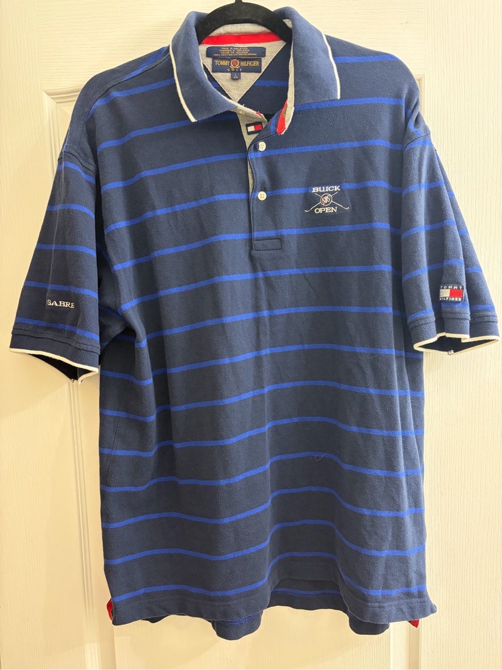 Tommy Hilfiger Navy Blue Striped Polo  Vintage Shirt